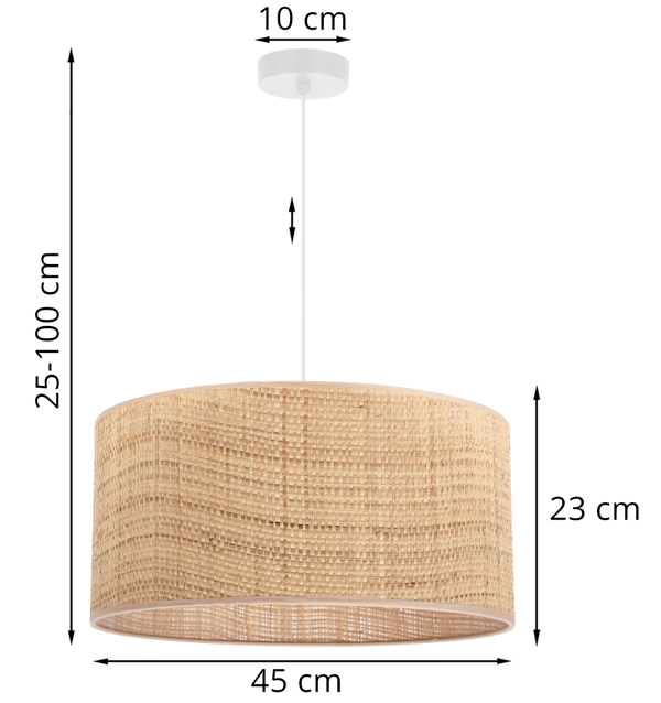 HVID RATTAN HÆNGELAMPE 1 FLAD RATTAN LAMPESKÆRM 45CM