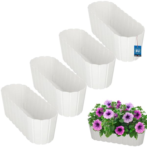 Avlång blomkruka för blommor och örter för balkong eller terrass vit 40 cm 4 st