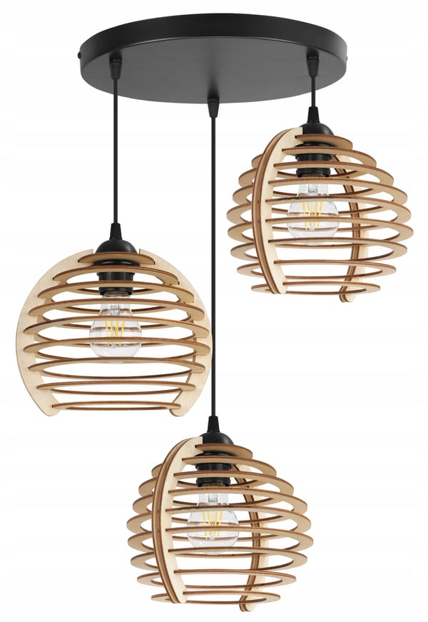 Hængende lampe, loftslysekrone, træ, LED lampeskærm