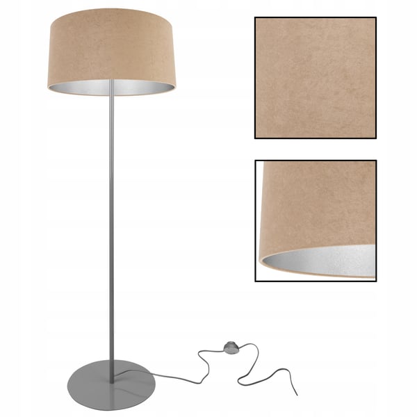 STÅENDE GULVLAMPE, STATIV, KROM, FLØJLSSKÆRM