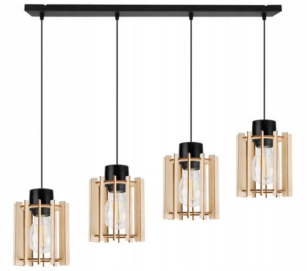 Hængende lampe, loftslysekrone, træ, LED lampeskærm