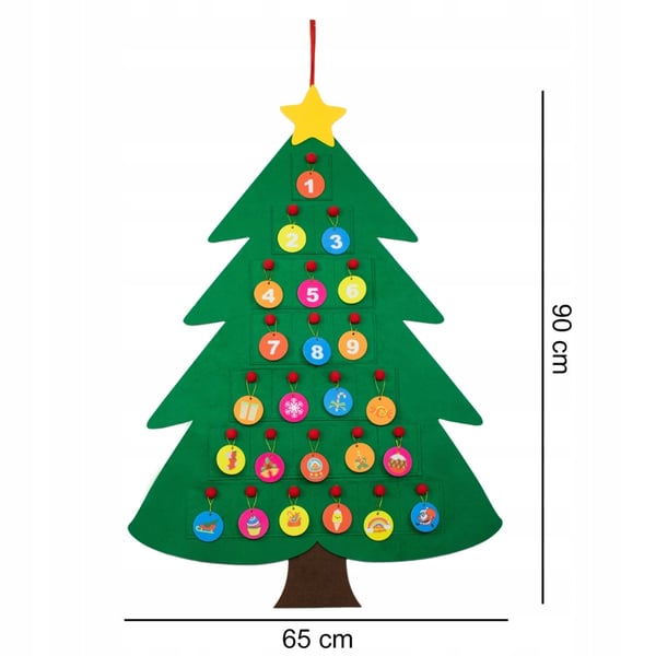 Adventskalender juletræsfilt med gavelommer 90 cm + gør-det-selv-pynt