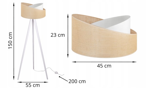 TRIPOD GULVLAMPE MED TRÆSKÆRM I JUTE 45 CM