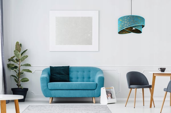 HÆNGELAMPE, LOFTKRONE, LAMPESKÆRM, GULDMØNSTER