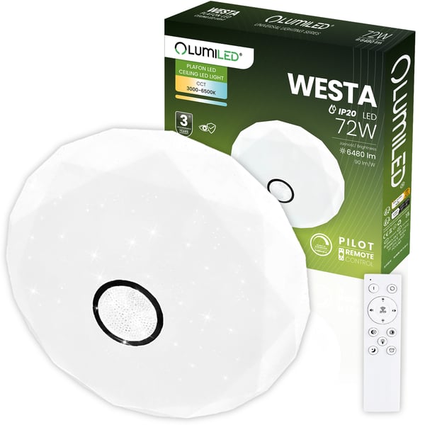 WESTA 72W CCT valkoinen pyöreä LED-kattovalaisin, pinta-asennettava, 50cm + LUMILED-kaukosäädin