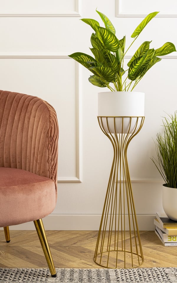 Modern blomställning 68 cm guld och vit