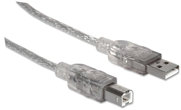 Manhattan USB 2.0 A-B M/M USB-kabel, 1,8 m, sølv