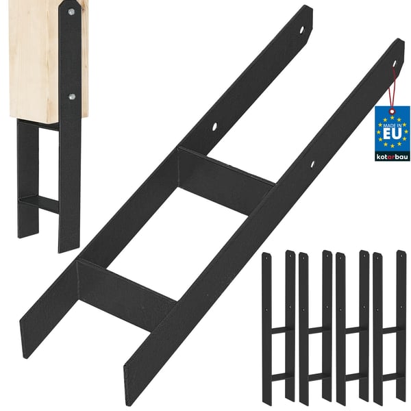 KOTARBAU® H-stolpsbas til indgydningsfæste forankring sort galvaniseret stål 120 mm 4-pak