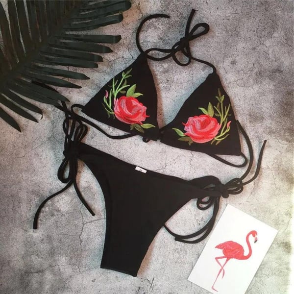 Todelt blomstret bikini badedragt med binding til stranden, poolen, L Todelt blomstret bikini badedragt med binding til stranden, poolen, L