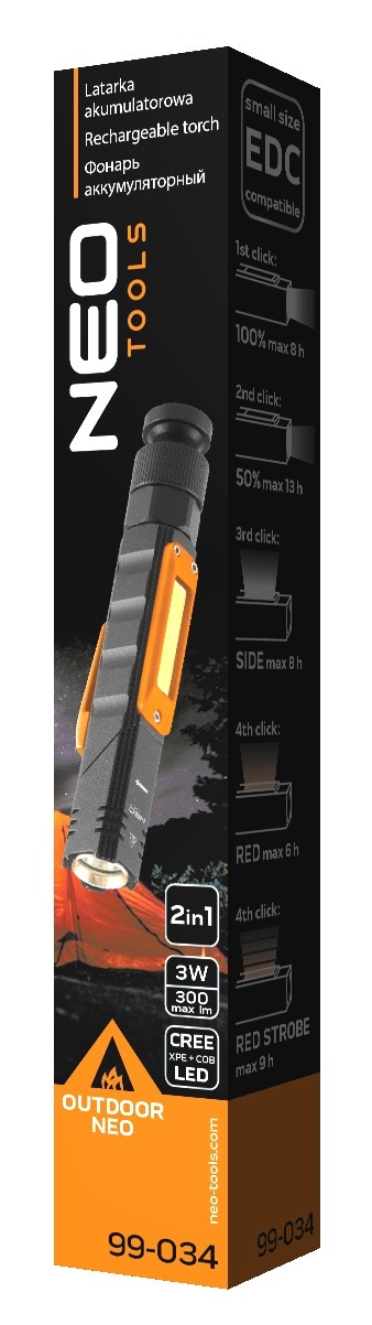 USB-UPPLADDNINGSBAR FICKLAMPA 300 LM 2-I-1 CREE XPE + COB LED - T N99-034