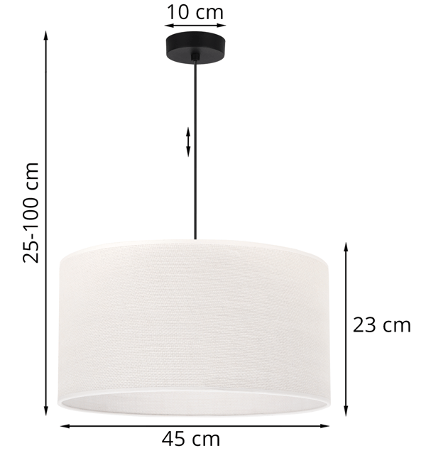 HÆNGELAMPE SORT JUTE 1 FLAD HVID LAMPESKÆRM 45CM E27