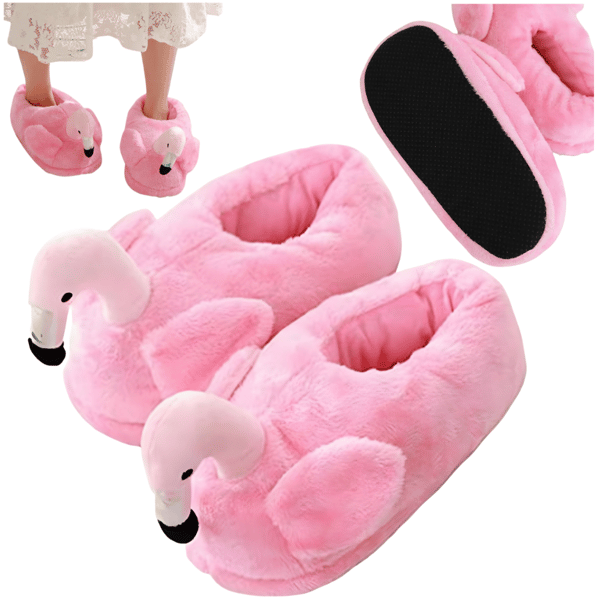 Plyschiga flamingo tofflor bekväma varma presentidé roliga rosa ONESIES