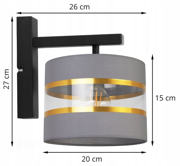 VÆGLAMPE, FIRKANTET LAMPE, ELEGANT GYLDEN LAMPESKÆRM, 20 CM