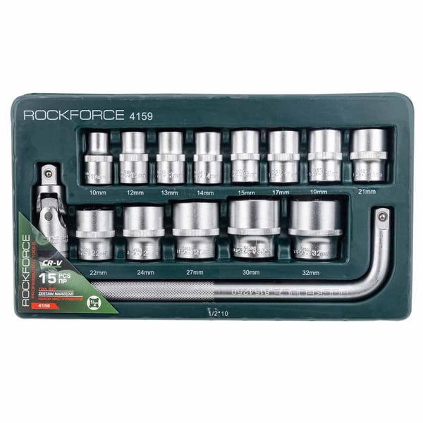 Topnøglesæt 1/2" 10-32 mm 6-kant 15 dele