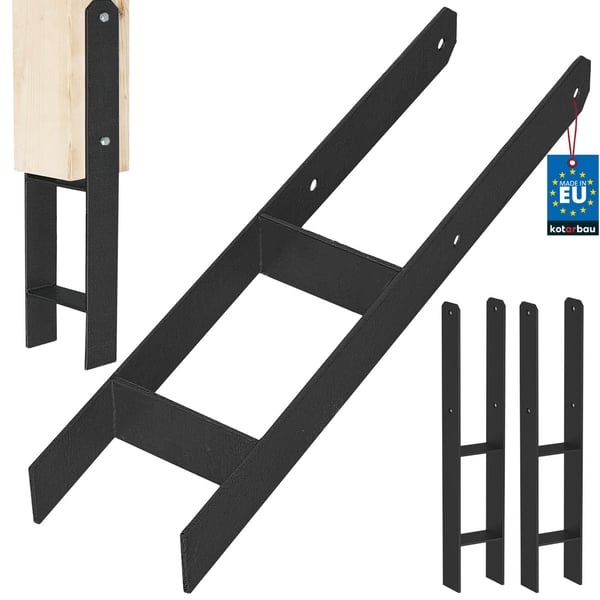 KOTARBAU® H-søjlefod til vægmontering, ankerspike, sortgalvaniseret stål, 120 mm, 2-pack