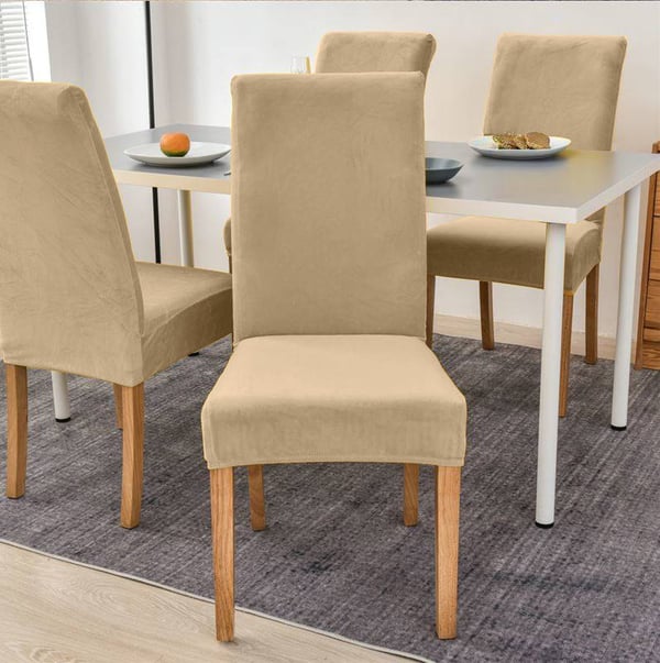 Beige/kamelinvärinen samettinen tuolinpäällinen, erittäin paksu