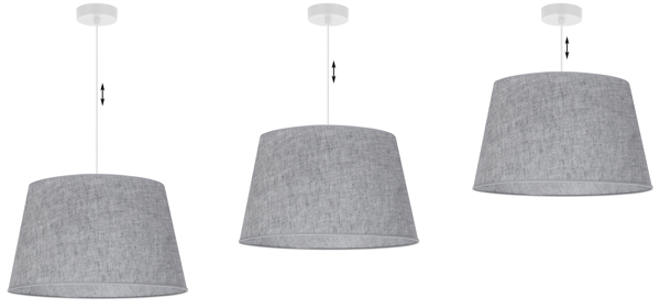 Hængelampe, linnedkegle, hvid, 1 flad, grå lampeskærm L04 44cm