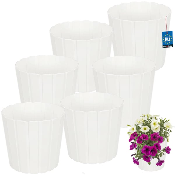 Plastkruka för blommor och örter på balkongen eller terrassen, vit, 24 cm, 6 st.