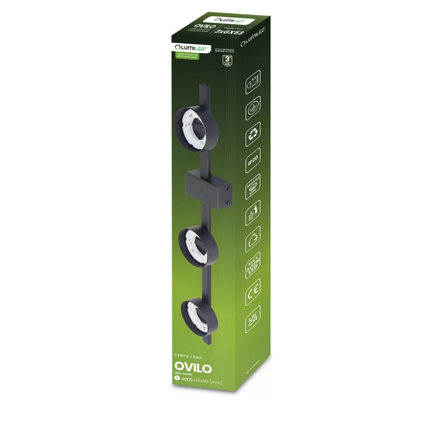 Taklampa OVILO halogenvärmare LED 3x GX53 spotbelysning väggreflektor LUMILED