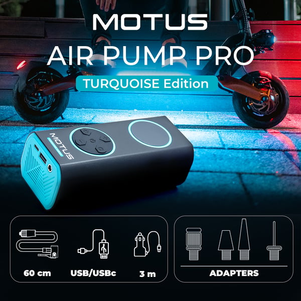 Motus AirPump Pro Turkis Edition 96W 7500 mAh trykkmåler