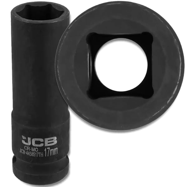 JCB DYB SLAGTOPPENØGLE, TYNDVÆGGET, 1/2" Cr-Mo, 6-kant, 17 mm