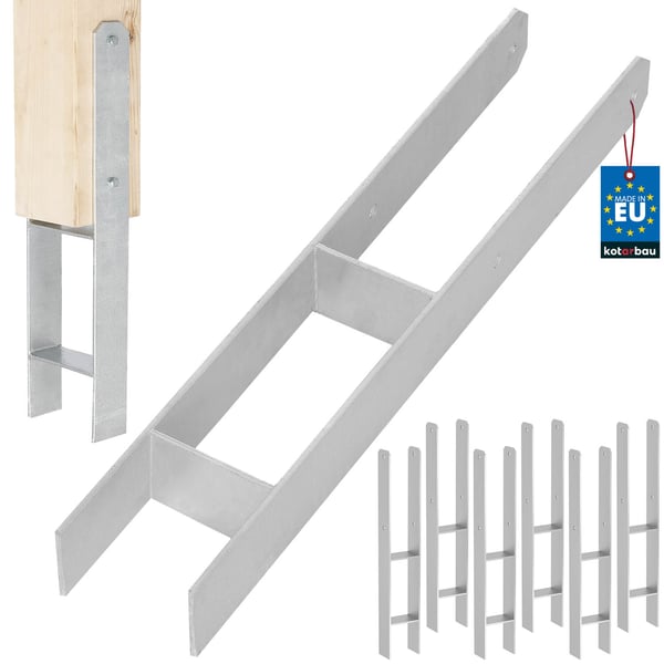 KOTARBAU® H-søjlefodskinne til vægmontering, galvaniseret stålankre 100 mm, sæt med 6