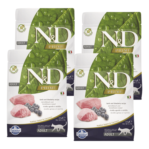 Farmina N&D Prime torrfoder för katt lamm blåbär Adult 4x300g