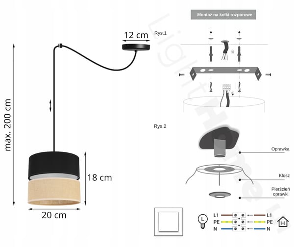 Lofthængende lampe, lampeskærm 20 cm, sort edderkop