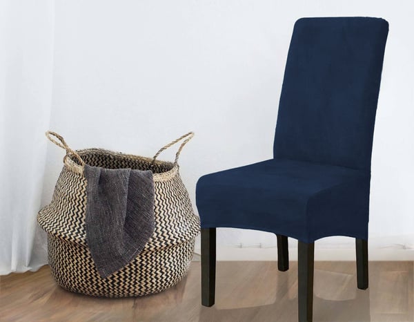 Paksu samettinen tuolinpäällinen, tummansininen, koko L, suuri, korkea selkänoja 70 cm