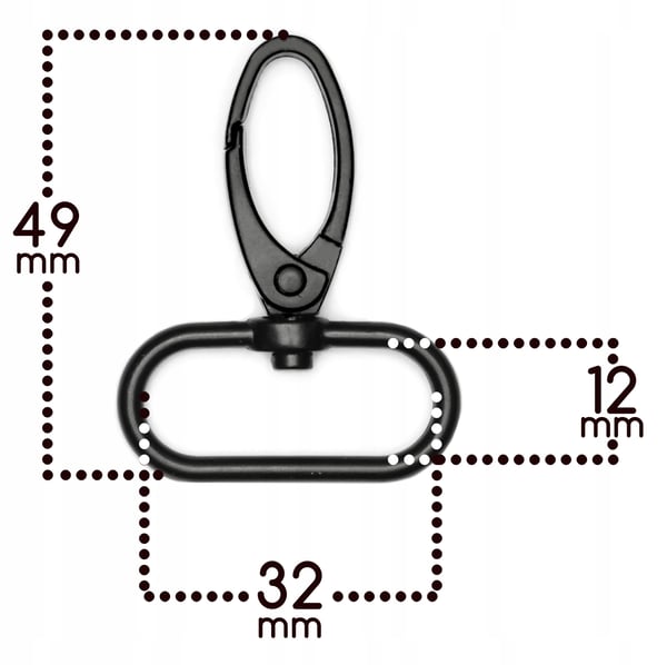 Karabiinikoukut 10 kpl 30 mm nauhalle, mustat