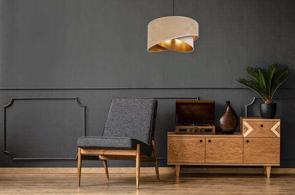HÆNGENDE LAMPE LOFTSKRONE GYLDEN FLØJLSSKÆRM