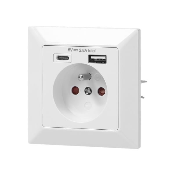 ENKELT STIKKONTAKT 2P+Z USB-A + USB-C UDGANG - ON-AE-13232