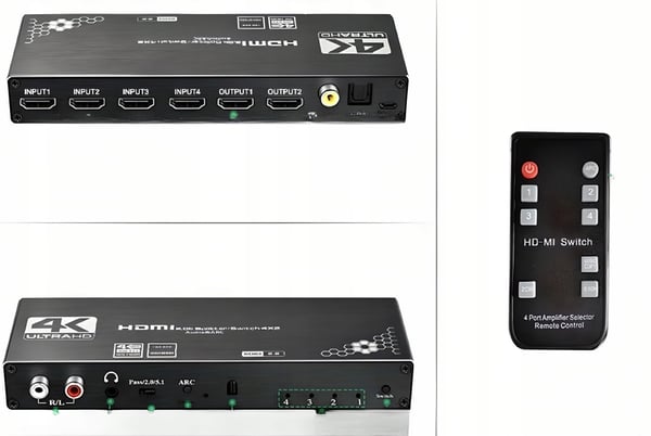 SPLITTER-SWITCH HDMI 2.0 4x2-SWITCH 4 INDGANGE 2 UDGANGE ARC CINCH OPTISK