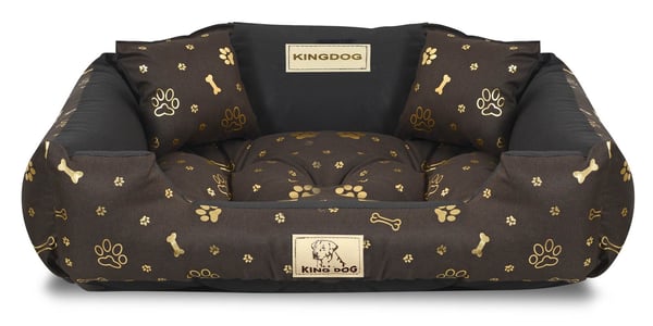 Hundeseng kennel KINGDOG 75x65 cm personaliseret vandtæt gyldne ben