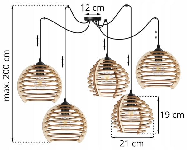 Hængende lampe, loftslysekrone, træ, LED lampeskærm