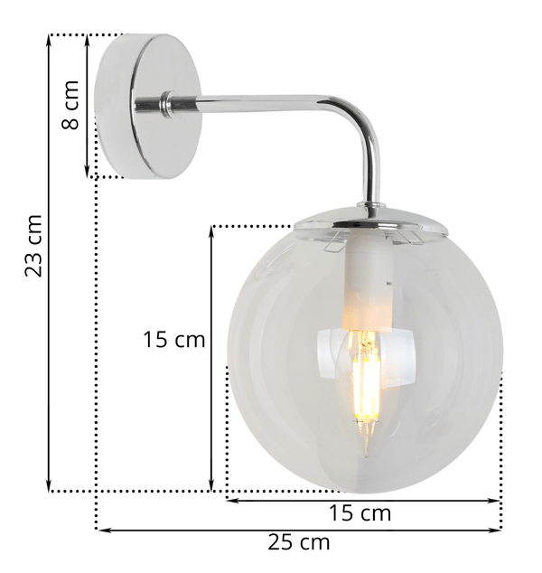 SIENA KROM VÆGLAMPE 1 FLAD LAMPE MED SORT E14 SKÆRM