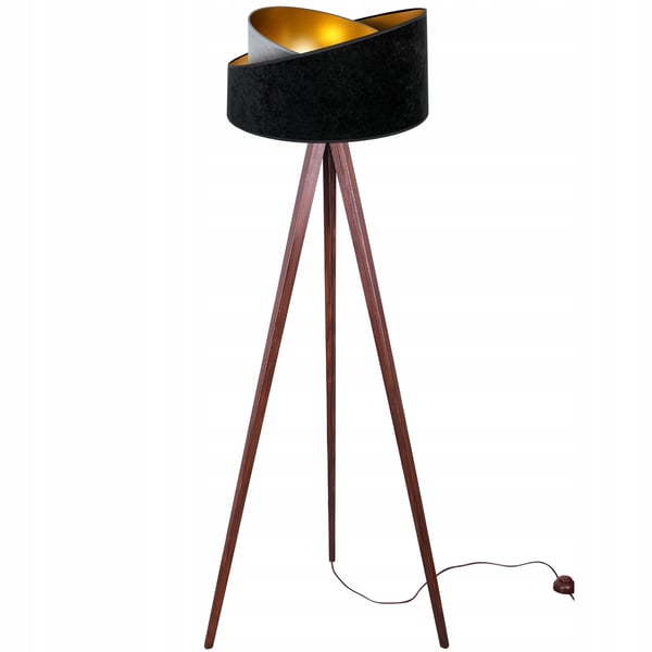 STÅENDE GULVLAMPE MED TRIPOD GYLDEN FLØJLSSKÆRM