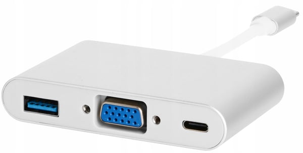 ADAPTER USB C VGA+USB 3.0+PD 4K HUB 3i1 MacBook