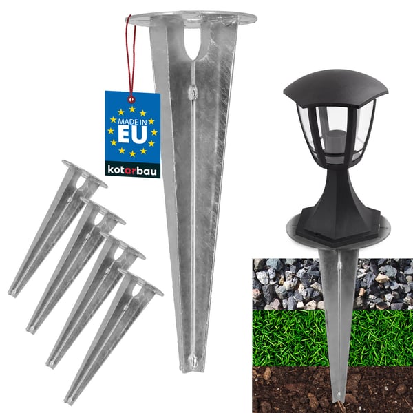 Kotarbau® Puutarhavalaisimen Jalusta, Maahan Rei'itetty, Pyöreä Ankkurikiinnike, 115 mm, 4 kpl:n Setti