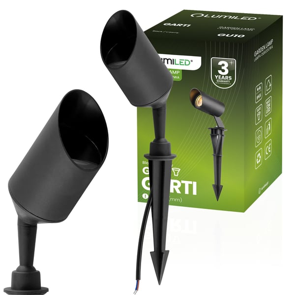 GARTI LED GU10 ulkopuutarhavalaisin, kohdevalo, iskunkestävä, IP65, LUMILED-kaapeli