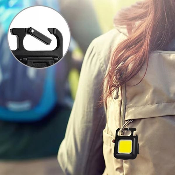 Ficklampa nyckelring LED mini USB uppladdningsbar svart med flasköppnare