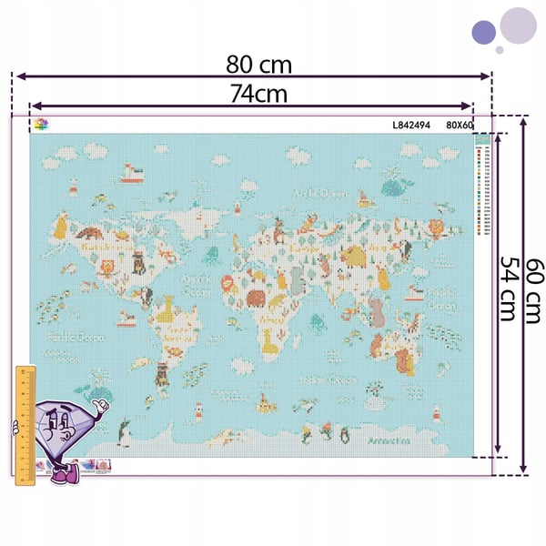 Ob_XL_46 diamantmaleri 60x80 verdenskort og dyr