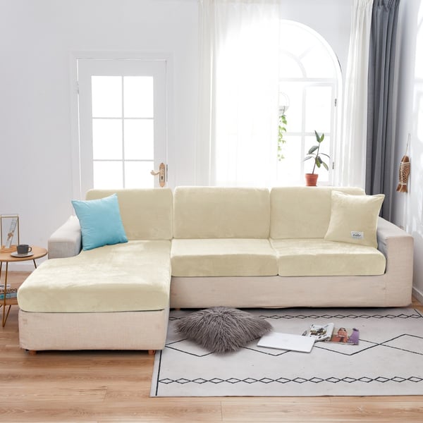 Päällinen lepotuoliin, sohvaan, kulmasohvaan, sametti, kerma