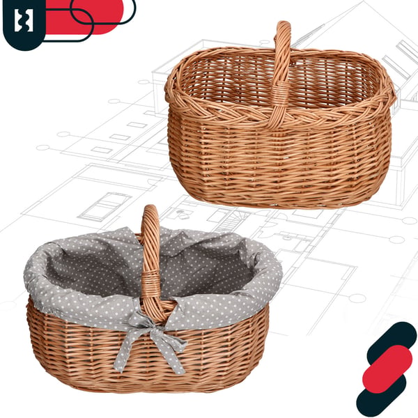 Kotarbau rotting kurv picnic svamp påske oval 47 cm grå foring og kant