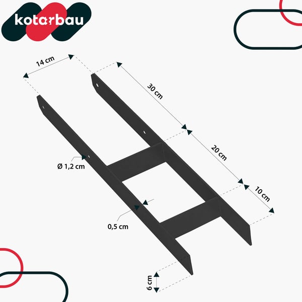 KOTARBAU H-pelarfod til ingjutningsfæste, sortgalvaniseret stål, 140 mm, sæt med 6
