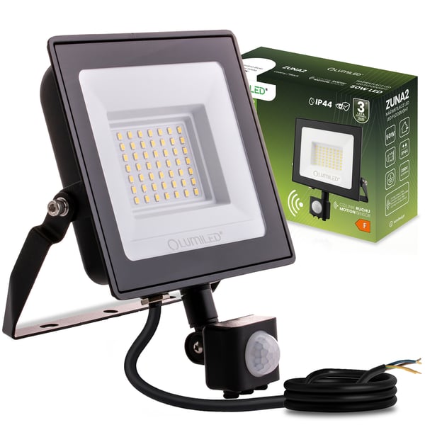 ZUNA2 LED projektør 50W 4500lm 4000K IP44 Sort LUMILED bevægelsessensor