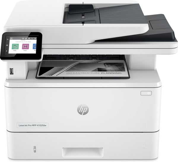 HP Laserjet Pro MFP 4102Dw skrivare, svartvit, utskrift, kopiering, skanning, WiFi, Instant Ink, 2Z622F