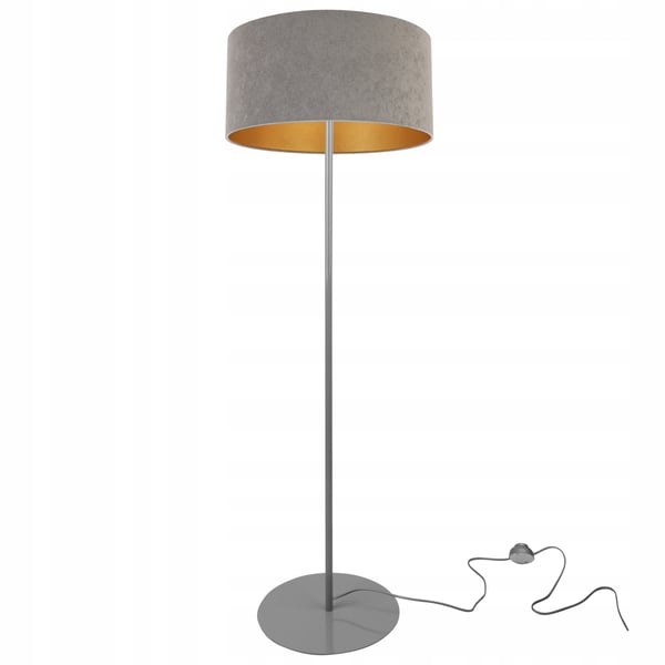 STÅENDE GULVLAMPE, STATIV, KROM, FLØJLSSKÆRM