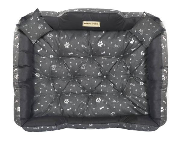 Hundeseng kennel KINGDOG 115x95 cm personaliseret vandtæt sølv knogler