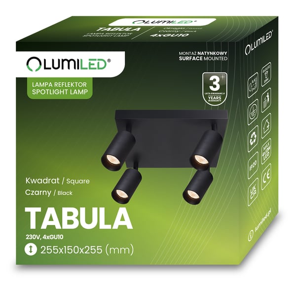 Taklampa spotreflektor SPOT TUBA halogenlamparmatur 4x GU10 TABULA LUMILED